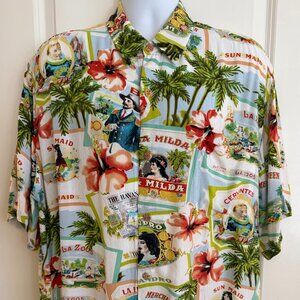 Jams World Hawaiian Aloha Shirt Men's XL Cuban Cigars Calvano Havana Cervantes